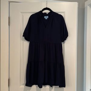 CeCe Navy Blue Gauze Tiered Dress SM